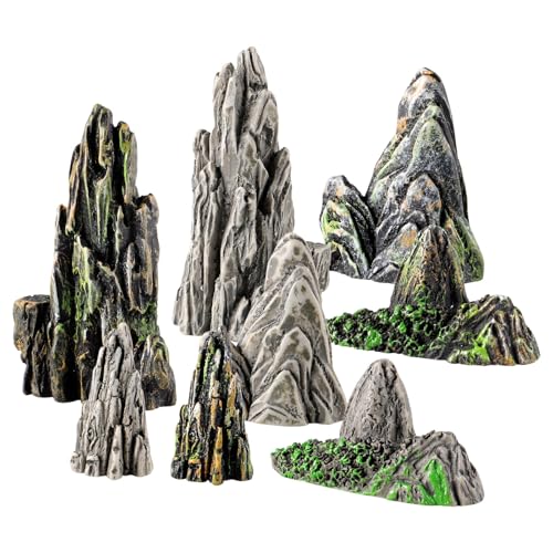 Amosfun 8pcs Resin Mountain Rockery Mini Landscape Garden Bonsai Ornaments Aquarium Decoration Rocks 1.49x0.62 Inches