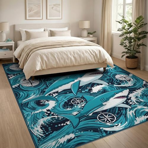 8'x10' Washable Graphic Compass Area Rug, White Foldable Oversized Carpet for Living Room, Under Sectional, Family Room, Non-Slip Flatwoven Floor Covering | Ref:2068650 - color: Blue/Pattern 14, size: 8' x 10' (Rectangular)