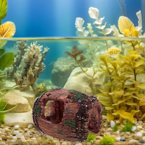 Toddmomy Aquarium Barrel Cave Fish Hiding House Resin Ornament Large Red Hideout Decoration for Shrimp and Betta Fish Tank Landscaping Accessory