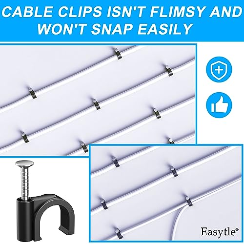 400pcs Black Cable Clips 4/6/8/10mm Cable Wire Clips Nail in Cable Clips Cable Tacks Coaxial Nail Clamps Cable Nails for Cords Cable Management RG6 RG59 CAT6 RJ45 Ethernet Cable Clips Coax Clamps