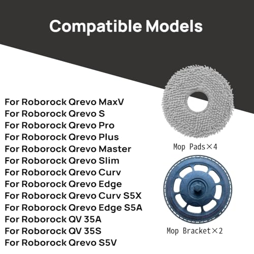 （6 Pcs） Mop pad Bracket kit Compatible with Roborock Qrevo MaxV, Qrevo S, Qrevo Pro,Qrevo Plus, Qrevo Master，Qrevo Slim，Qrevo Curv，Qrevo Edge，QV 35A，QV 35S，Qrevo S5V Robot,mop Holders（Black