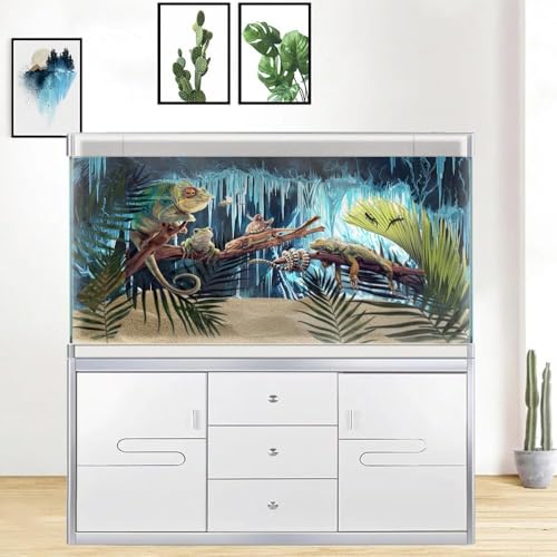 30X18IN Ice and Snow Background Aquarium Background, 3D Image of Underwater Fish Tank Decoration, Cave Icicle Greenery Terrarium Background with 10 EVA Double-Sided Tape
