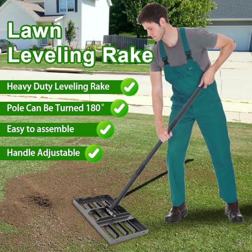 Lawn Leveling Rake 17"x10",Lawn Leveling Tool with 68" Long Adjustable Stainless Steel Handle for Leveling Soil,Grass,Sand or Dirt,Heavy Duty Lawn Leveler for Backyard,Garden,Golf Course,Farm,Pasture - style: 17"x10"