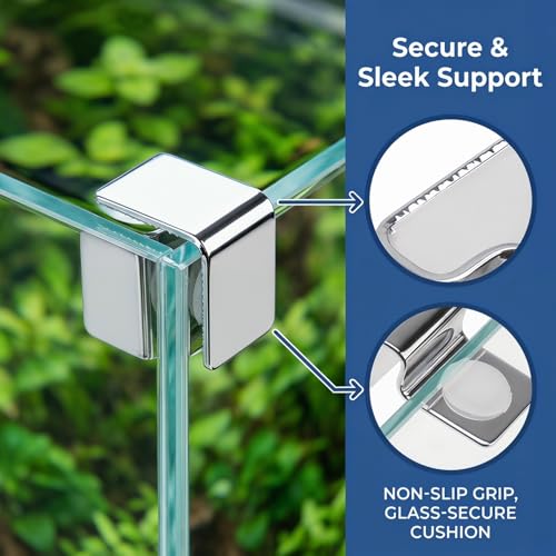 Stainless Steel Fish Tank Cover Brackets 4Pcs Aquarium Lid Clips Secure Support for 5mm Glass Aquarium Lid Fish Tank Accessories