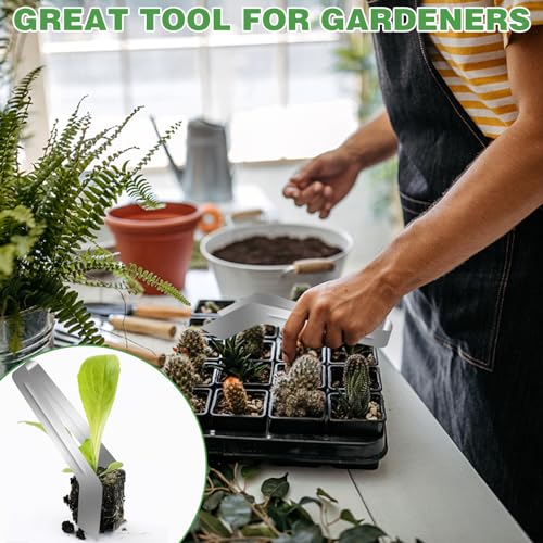 2Pcs Seedling Transplant Tongs, Gardening Plants Transplant Tongs Stainless Steel Seedling Remove Transplanting Pliers, Gardening Supplies Plant Seed Starting Tools, Reduce Root Damage (8.7 Inch)