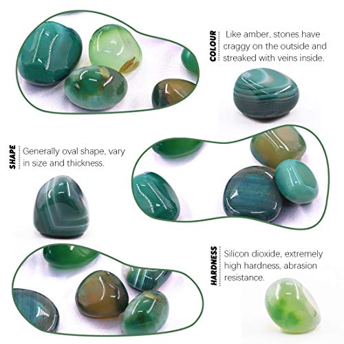 Hilitchi Green Agate Stone Tumbled Stones for Plants Cacti & Succulents Bedding, Vase Filler, Landscape Bottom Decoration (About 1lb(455g)/Bag) - color: Green Agate, size: 17-25mm (0.67"- 0.98")