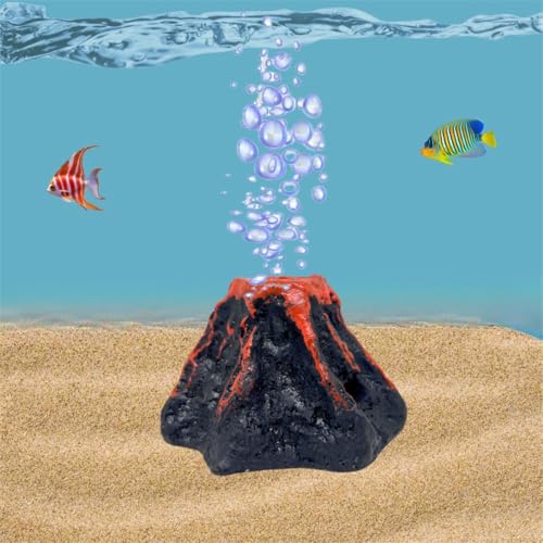Cute Aquarium Volcano Air Bubbler with Air Bubble Stone , Realistic Fish Tank Volcano Decor for Increase Oxygen, Cute Air Bubble Maker for Small Big Fish Tank Betta Aquarium Scenery (Brown Volcano) - color: Brown Volcano