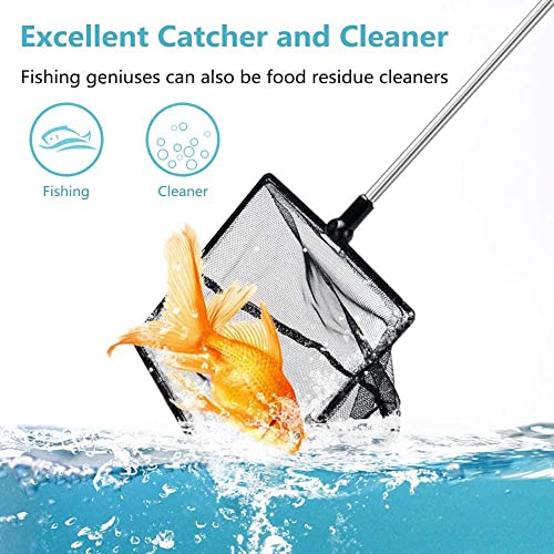 Fish Net for Fish Tank, Fine Mesh Aquarium Net with 9-24 Inch Stainless Steel Long Handle, Extendable Fishing Tank Net for Fish Shrimp Tank, Pond, Creek (4 inch) - size: 4 inch