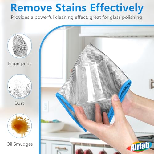 Airlab Glass Polishing Cloth Streak Free Miracle Microfiber Cleaning Cloth Lint Free Cleaning Rags for Glasses Kitchen Dish Mirrors Easy Clean, Pack of 6, 12" x 12", Sliver-Blue - color: Sliver-blue, Pack of 6