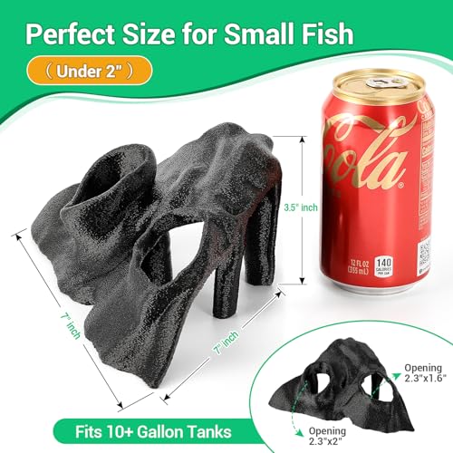 Aquarium Cave Fish Tank Cave Decor Corner Hide – PETG Reptile Hideout with 500g Sand, Mangrove Root Texture for Fish Shrimp Gecko Lizard, Fish Tank Decor 7.5x7.5x4 Inch (Black)