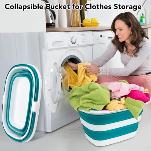 Large Collapsible Mop Bucket, 16L(4.2 Gallon) Plastic Bucket for House Cleaning, Car Washing, Silicone Cleaning Supplier Organizer, Portable Basket with Handle for Laundry Storage, RV Camping, Fishing - color: Green