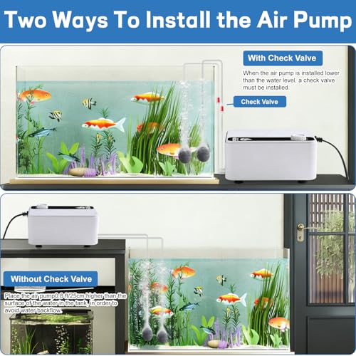 Aquarium Air Pump, Quiet Powerful Fish Tank Air Pump, Adjustable Fish Tank Bubbler with Air Stone, 2.3W/5.5W/8W Bubbler for Aquarium Fish Tank for Small Medium Large Fish Tank Up to 200 Gallon - size: 8 W(Tank Up to 200 Gallon Aquariums)