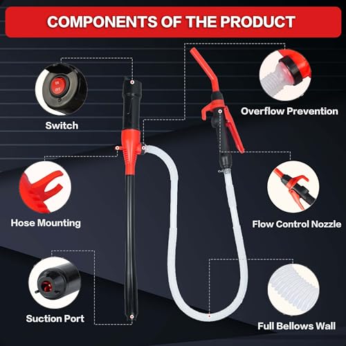 Portable Battery Powered Gas Transfer Pump, Battery Operated Liquid Water/Fuel Transfer Pump with Adjustable Flow Control, 2.2 Gallons per Min, Electric Siphon Pumps for Fuel Diesel Gas Can - style: Flow nozzle pump