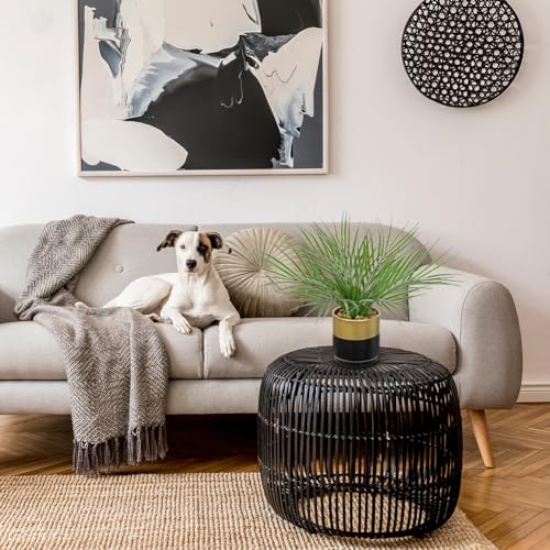 Hollyone Large Artificial Potted Plants Fake Palm Plants 13" Faux Tropical Palm Plant Tree in Gold and Black Metal Pots for Home Room Office House Indoor Decoration - color: 13" Palm Potted-gold & Black Pot