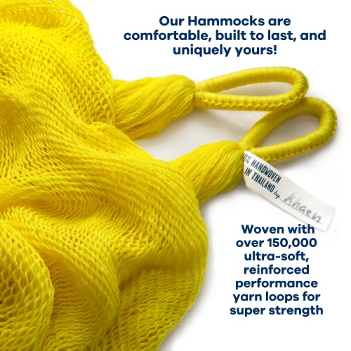Handwoven Hammock by Yellow Leaf Hammocks - Family Size, Fits 2+ PPL, 550lb max - Weathersafe, Super Strong, Easy to Hang, Ultra Soft, Artisan Made - Color: Yellow - color: Bondi- Yellow, size: Fits 1-2+ People (550 lb. Capacity)