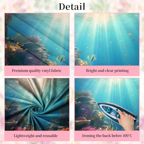 Underwater Sunlight Backdrop 10x8ft Tropical Fish Coral Photography Backdrop Blue Ocean Themed Background for Baby Shower Kids Birthday Party Decoration Portrait Photoshoots - color: Ocean-4