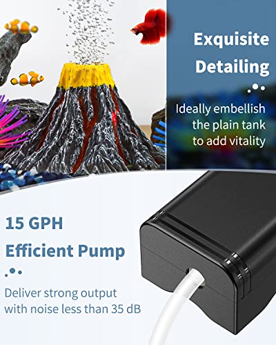 Uniclife Aquarium Volcano Ornament Kit Volcanic Eruption Decoration with Mini Air Pump Red LED Spotlight Air Stone Bubbler Airline Tubing Check Valve Fish Tank Resin Decor for Landscape and Aeration - color: Yellow with Air Pump
