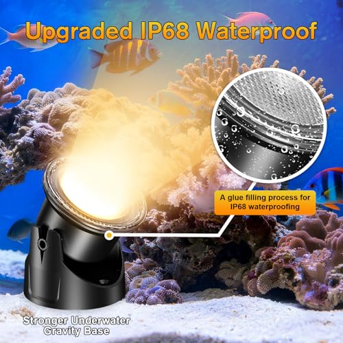 POPOSOAP LED Underwater Pond Lights 6-Head, IP68 Waterproof Pond Lights with Timer, 90° Rotatable Design & Gravity Base Fountain Lights for Pond Fountain Waterfall Aquarium Pool -P66HZ - size: 6 Warm White Lights- Corded Electric