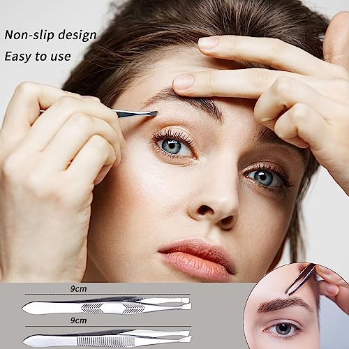 Tweezers for Women Facial Hair,High Precision Stainless Steel Tweezers for Eyebrows Facial Hair, Splinter and Ingrown Hair Removal,2 Count