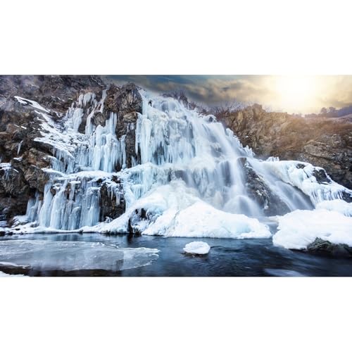 Winter Forest Aquarium Background Snow-Covered Mountains Waterfall Iceland Fish Tank Background Frosty Winter Natural Landscape Terrarium Backgrounds Wintry Forests Reptile Tank Backgrounds 24x12in - color: Brown_White, size: 24(W)x12(H)inches/ 60(W)*30cm