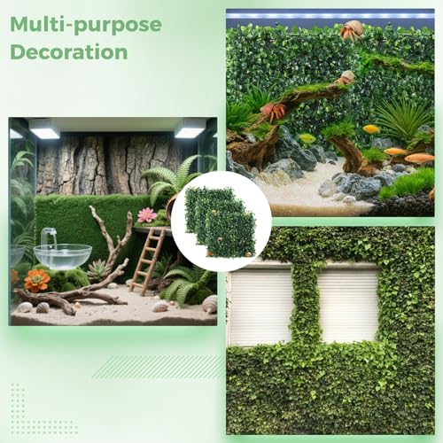 OMISTAR 3PCS Hermit Crab Climbing Wall Toys, 9.84 × 9.84 in Faux Grass Mat Aquarium Decor with Suction Cups, Plastic Reptile Climbing & Hide Plants for Gecko Lizard Turtle Betta