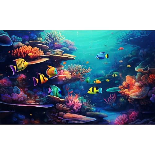 Underwater Aquarium Background Vibrant Coral Reef and Tropical Fish Terrarium Background Deep Ocean Aquatic Marine Plants Fish Tank Backdrop Poster Wallpaper Decorations Vinyl 24x12in - color: Marine Red, size: 24(W)x12(H)in