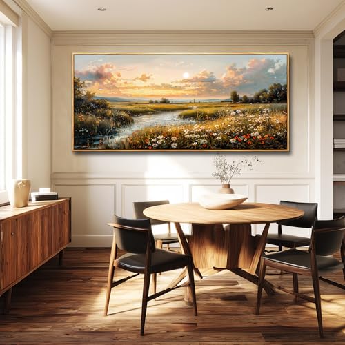 FUHAIHUA Wood Framed Canvas Wall Art For Living Room Large Wall Decor For Office Bedroom Decorations Sunset Landscape Pictures Farmhouse Painting Artwork Room Wall Mural Aesthetic Home Decor 32x72 In - color: Sunset Landscape Wood Framed, size: 72"L x 32"