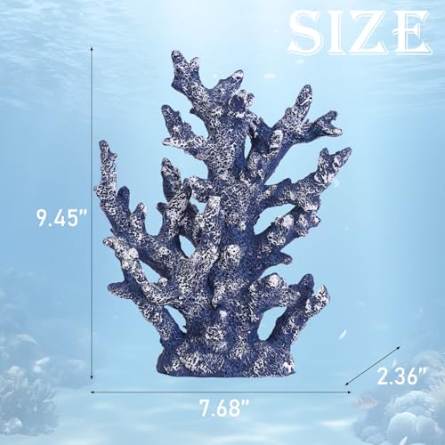 Artificial Coastal Dorm Fish Aquarium Coral Ornament Decor Realistic Aquatic Plant Marine Themed Gifts for Beach Coastal, Living Room, Bathroom- Blue - color: Blue