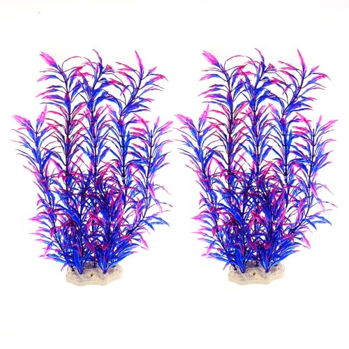 2 pcs Aquarium Decor Plastic Plants Extra Large 21 Inches Artificial Fish Tank Plants Tall Fish Tank Decorations Artificial Green Water Plants (Purple) - color: Purple
