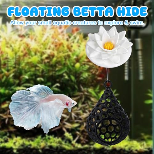 Betta Hammock with Lotus Flower – 3D Printed Floating Rest Pod – Calming Fish Hideout for Betta & Shrimp – PLA Eco-Friendly Aquarium Decor – Suspended Cave Shelter - style: Lotus Flower
