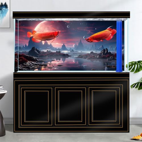 24X16IN Cosmic Spaceterrarium Background, Cool Parallel Space Themed Aquarium Reptile Habitat Background, Red Moon Aquarium Background with 10EVA Double-Sided Tape - color: space01, size: 24X16in/60X40cm