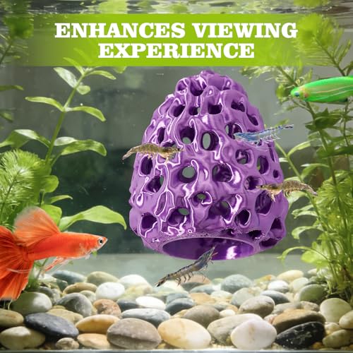Shrimp Dome Hide, Shrimp Hides for Aquarium, Betta Fish Hideout with Suction Cup, Betta Habitat Tank Ornament Accessories, Aquarium Decor for Small Fish Guppy Hiding Resting (Purple) - color: Purple