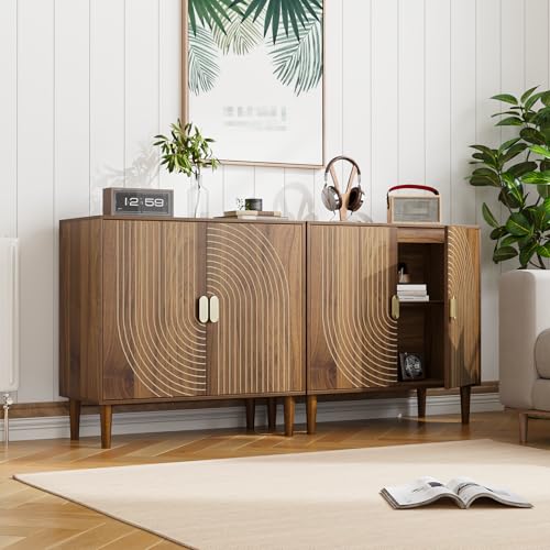 Sideboard Buffet Cabinet with Storage,Sideboard Buffet with Doors and Adjustable Shelf,Wooden Storage Cabinet, 31.3”W x 15.0”D x 30.6”H (Walnut)