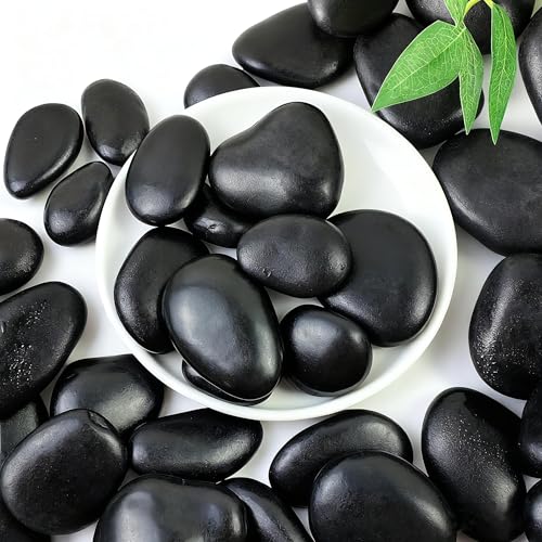 SIDONG 10 lbs Black River Rocks, 1.2-2 Inches Polished Pebbles for Indoor Plants, Aquarium Rocks Used in Fish Tank, Decorative Stones for Plants, Vases, Home Décor, Crafting, Garden Landscaping - color: Black, size: 10 lbs,1.2-2inch