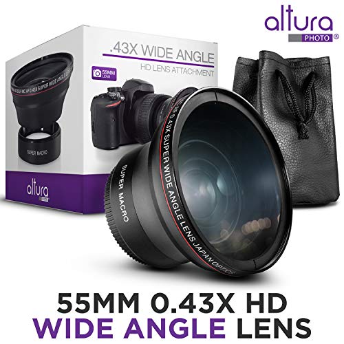 Altura Photo 55MM 0.43x HD Wide Angle Lens with Macro - Attaches to 55MM Filter Thread (Not Camera Body) Camera Accessories for Nikon DX NIKKOR 18-55mm f/3.5-5.6G VR DSLR & Sony E Mirrorless Lenses - size: 55MM
