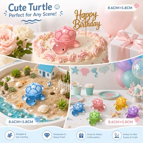 5 Pcs Large Glow in The Dark 3D Resin Turtles Miniature Garden Figurines,Accessories for Decorating DIY Dollhouse Fish Tank Fridge Wall Art, Safe, Durable, Non Fading 5 Colors - size: Large