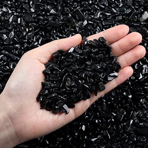 LAIDANLA Obsidian Crushed Stone Crystal Chips Bulk Natural Gemstones Healing Reiki Crystals Mini Quartz Vase Filler Aquarium Gravel 100g - color: Black- Obsidian, size: 0.22 Pound-（0.2"-0.28"）