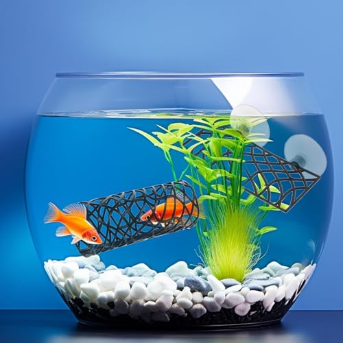 2 Pcs Betta Fish Toys, Betta Fish Tank Accessories, Aquarium Decor Swim Tube Hollow Cave Tunnel Hammock Hideout Shelter Toy with 4 Pcs Suction Cups for Guppies Small Fishes Shrimp (Black)