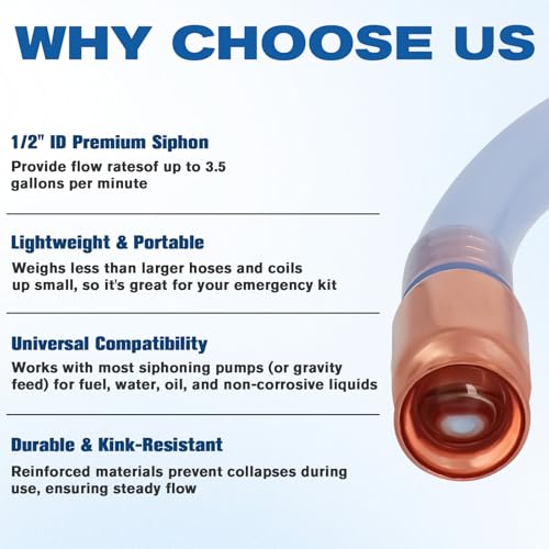 wadoy Shaker Siphon Hose 1/2",Gas Siphon Pump for Gasoline/Fuel/Water Transfer,Safety Self Priming Hose (10ft) - size: 10FT