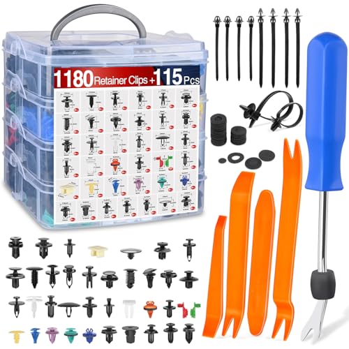 Nilight 1295Pcs Car Push Retainer Clips Auto Fasteners Kit-37 Sizes Nylon Bumper Fender Rivets with 5 Fasteners Remover 10 Cable Ties for Toyota GM Ford Honda Chevy BMW Benz Audi Nissan - color: 1295Pcs