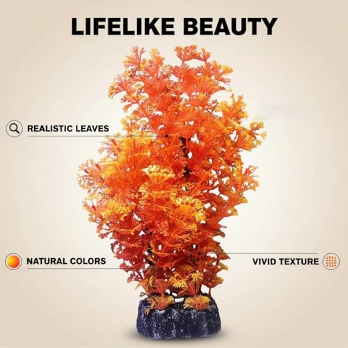 Mipukbay Orange Aquarium Plants - Artificial Plastic Fish Tank Decor, Realistic Ornament Safe for Fish & Shrimp, Low-Maintenance Aquascaping Plants for Freshwater/Saltwater Tank Landscaping - color: Orange-1