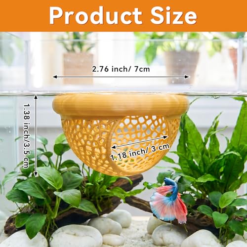 Floating Betta Shrimp Cave, Multi-Functional Aquarium Hammock for Hiding Feeding, Floating Betta Fish Skins with Feeding Ring, Tank Resting Spot for Small Fish Betta Shrimp (Wood) - color: Wood, size: Small