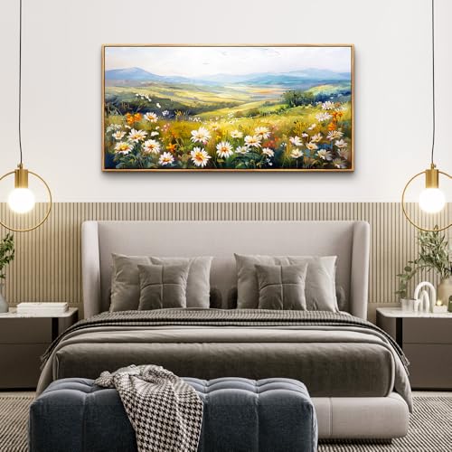 ZUITINGHUA Large Wood Framed Wall Decor For Living Room Canvas Wall Art For Office Modern Wall Decorations For Bedroom Pastoral Scenery Painting Flower Pictures Artwork Room Home Decor 24x48 In - color: Pastoral Wood Framed 1, size: 48"L x 24"W