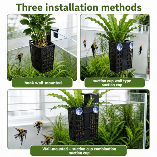 Mifoci 6 Pack Aquarium Plant Holder 3.35 x 2.17 x 4.53 Inches Adjustable Height with Suction Cups Extendable Hook Hanging Planter for Fish Tank Aquaponic Cultivation and Aquascape Decoration(Black) - color: Black