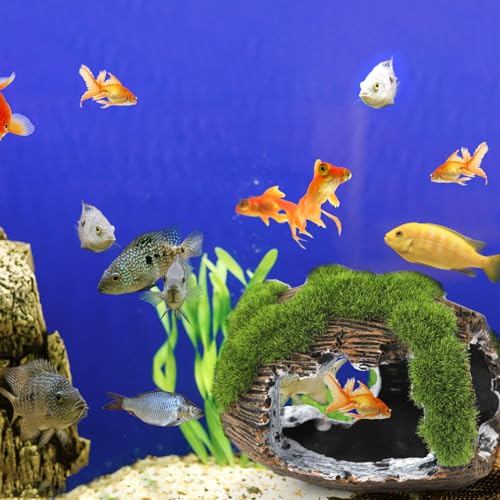 NQEUEPN Broken Barrel Fish Tank Decor, Fish Tank Accessories Decorations Resin Betta Fish Hideout Cave for Fish Tank Ornaments for Small Animal Play Rest Hide Breed