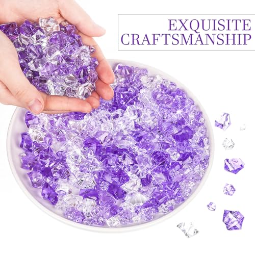 Syhood 570 Pcs 5 Sizes Purple and Clear Fake Crushed Ice Rocks Violet Acrylic Diamonds Plastic Gemstones Treasure Crystal Gems for Vase Fillers Table Scatter Centerpieces Wedding Decoration - color: Gradient Purple