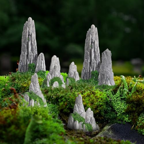 VOSAREA 8pcs Mini Rockery Small Bonsai Rockery Figurines Resin Statues Landscape Fake Mountain Outdoor Garden Ornament