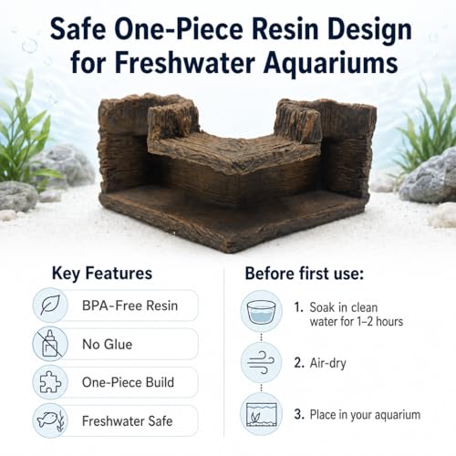 Aquarium Corner Hide Cave – Safe Resin Fish Shelter for Stress Reduction, BPA-Free Tank Decoration, 5.1”x2.7”x1.7” Ideal for Betta, Shrimp & Small Tropical Fish
