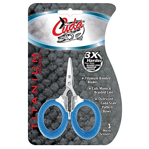CUDA 3" Micro Scissors Durable Fishing Braid, Mono & Fluorocarbon Cutter for Saltwater & Freshwater with Dual Serrated Blades & Oversized Non-Slip Comfort Bows - size: 1 Count (Pack of 1)