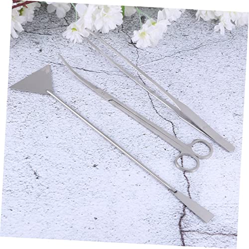POPETPOP 1 Set Stainless Steel Aquarium Cleaning Tool Aquascaping Kit with Straight and Curved Tweezers Scissors and Storage Pouch for Fish Tank Maintenance and Plant Care
